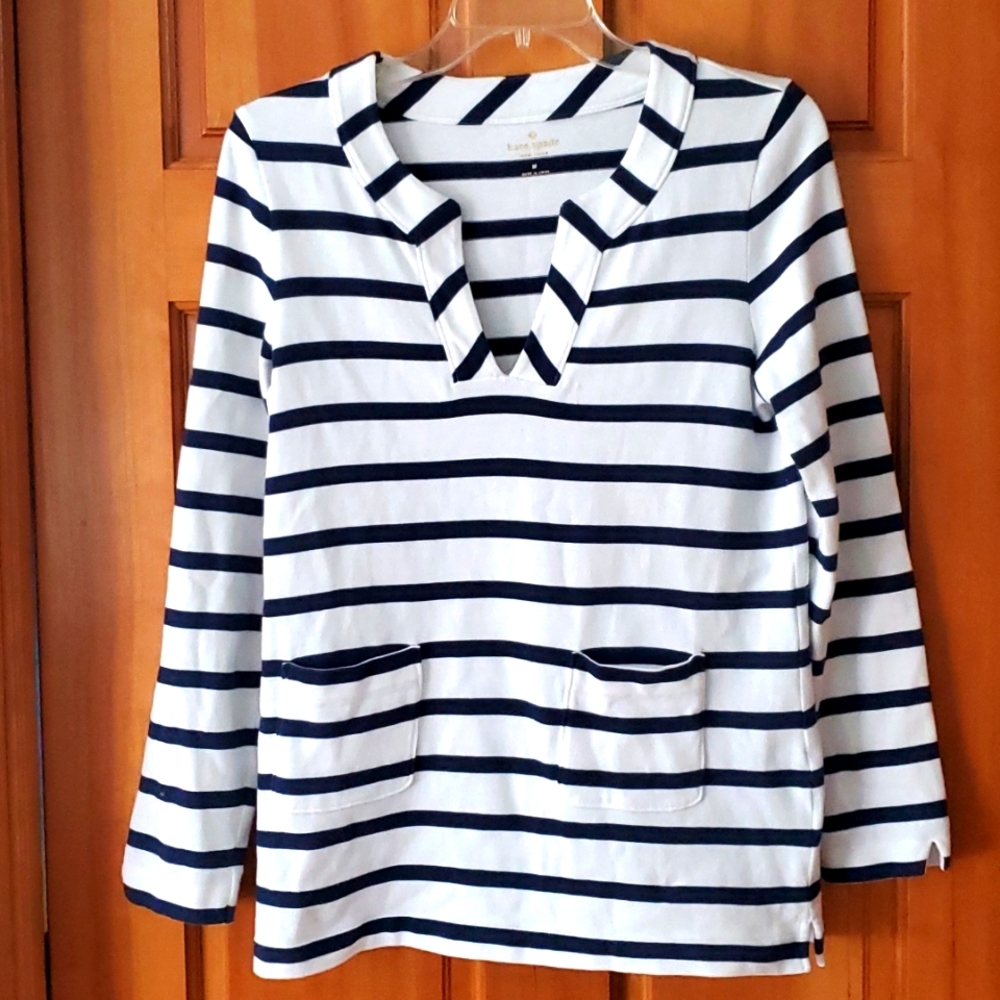 Kate Spade Tropez Nautical Navy Striped Womans Long Sleeve Top Size Medium - Picture 2 of 11
